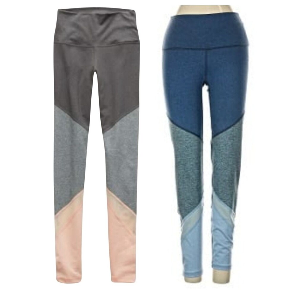 2 Aerie Leggings Womens Gray Peach ,Blue Workout Pants Skinny Stretch Mesh Large